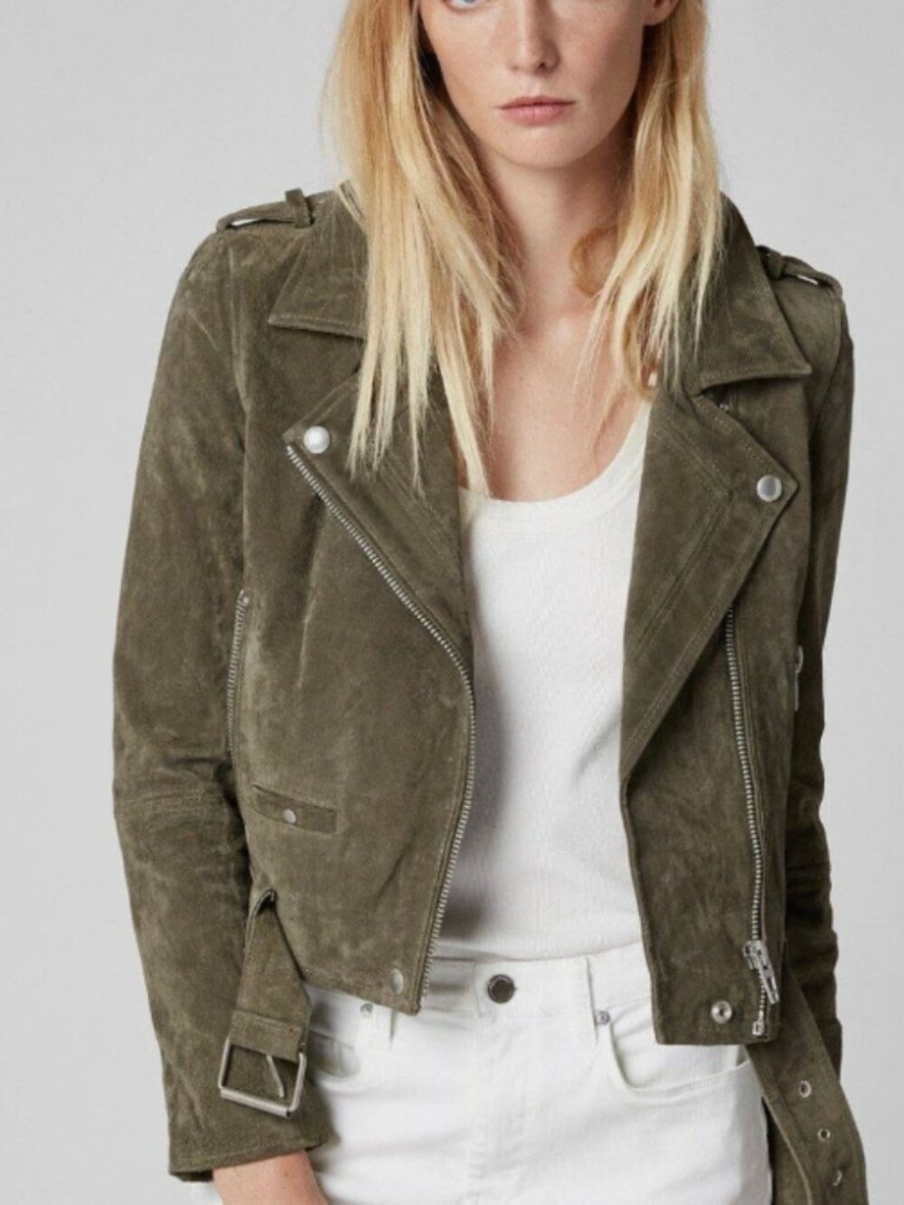NWOT Free People Suede Moto Jacket in Green size xs